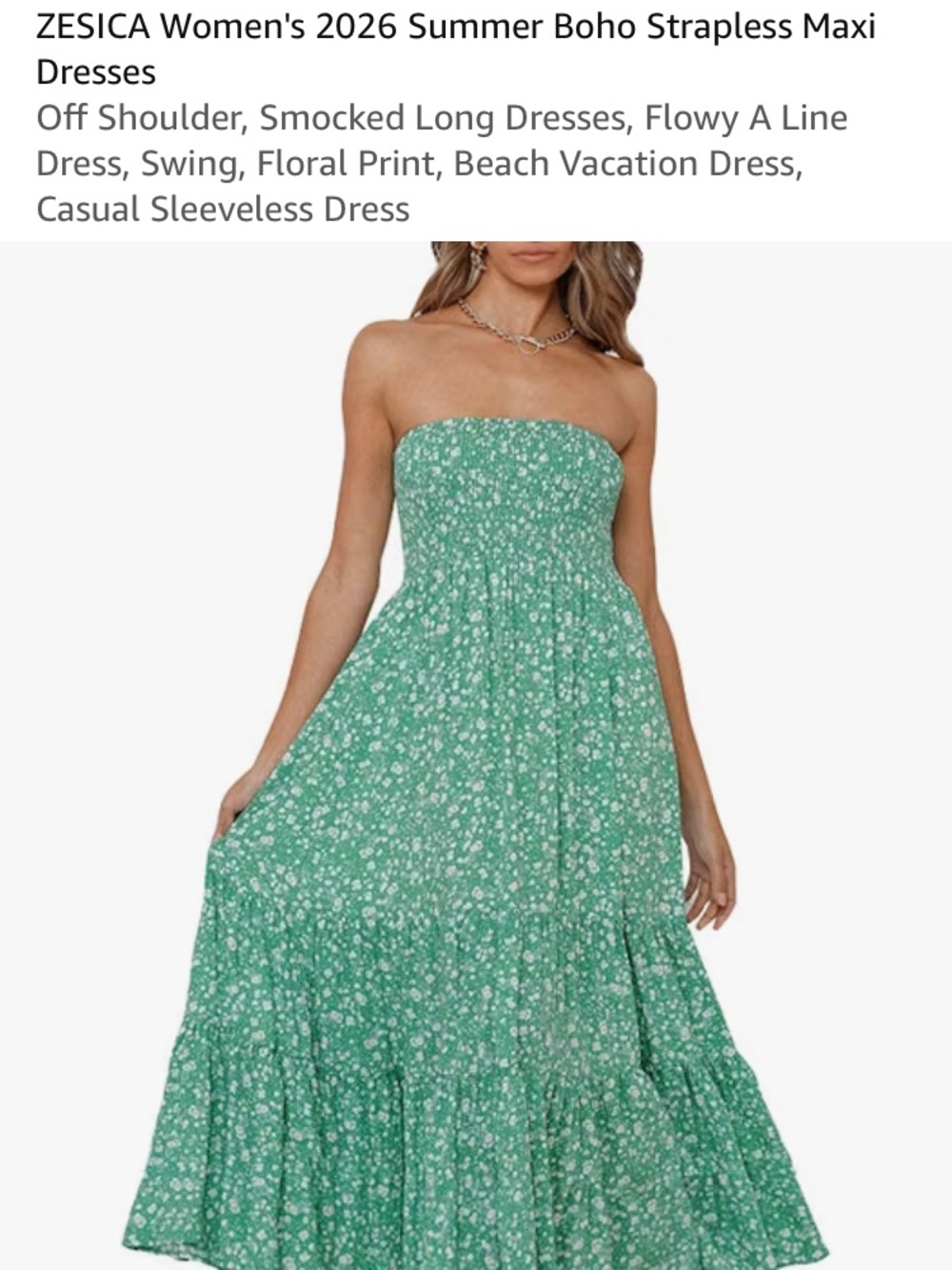 ZESICA Green Floral Strapless Boho Maxi Dress